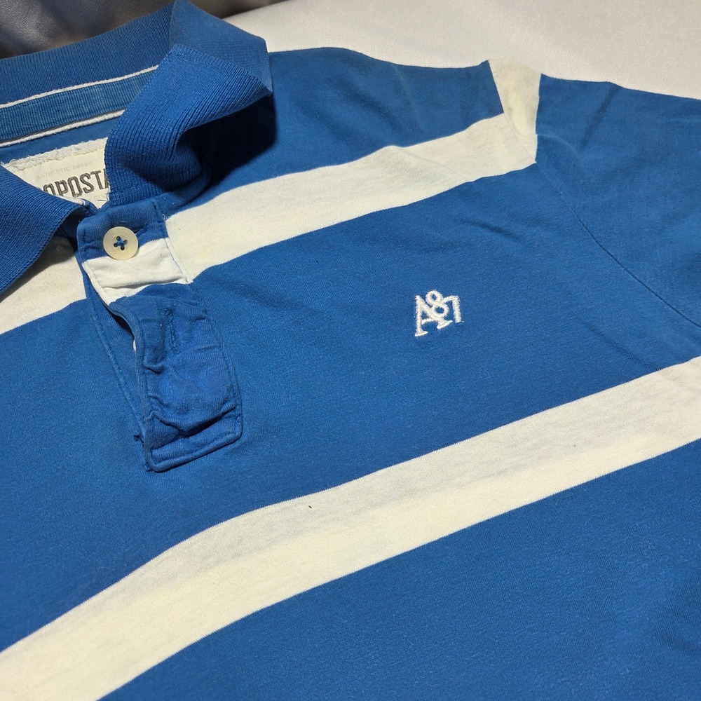 Aeropostale Mens Blue White Striped A87 Logo Cotton Polo Shirt Size Medium